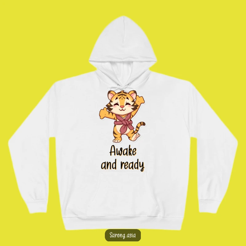 Cozy Funny Stretching Tiger Hoodie, Warm Sarong Wearer, Perfect Humorous Gift