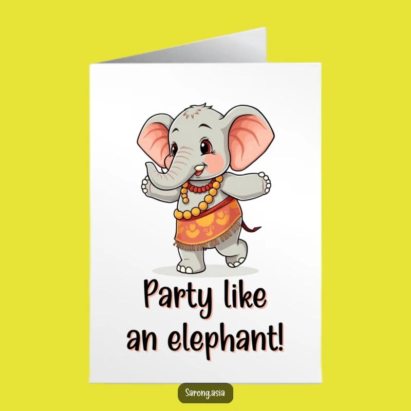 Free Printable Dancing Elephant Birthday Card - Fun Sarong Animal Downloadable Gift
