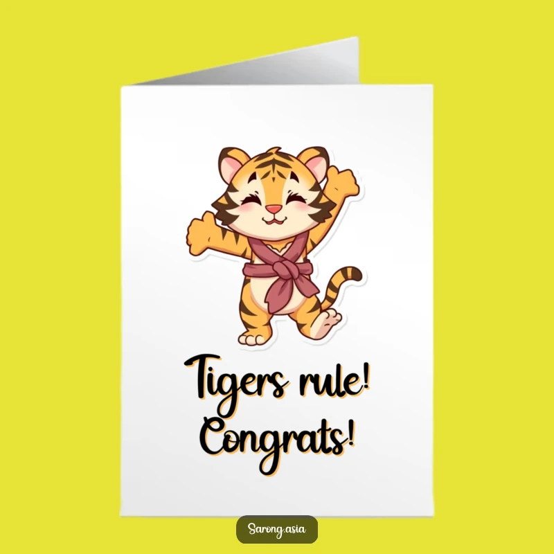 Free Printable Stretching Tiger Congrats Card - Playful Sarong Animal Downloadable Gift