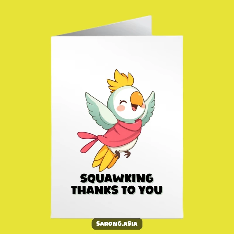 Free Printable Flying Parrot Thank You Card - Cheerful Sarong Bird Downloadable Gift